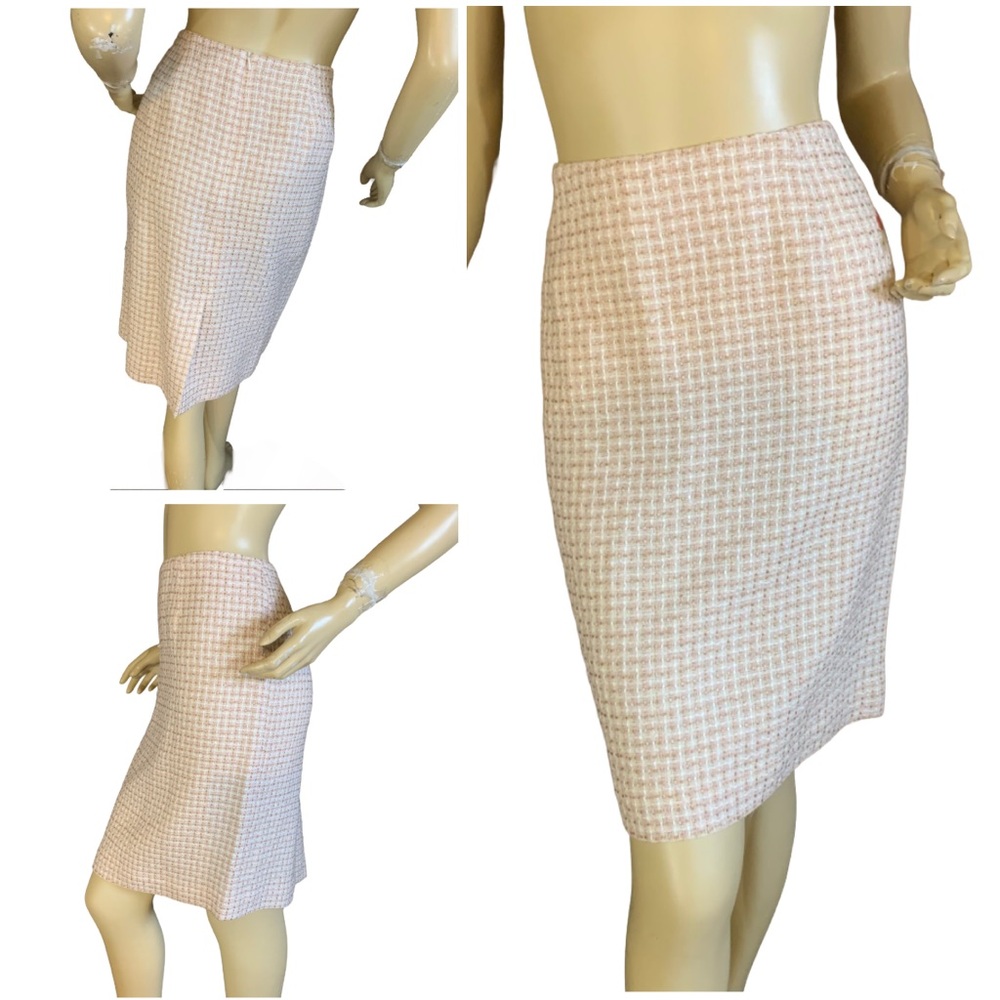 SANDRA PINK & BEIGE TWEED SKIRT SUIT WITH GROSGRAIN RIBBON TRIM (12P) - Picture 7 of 15